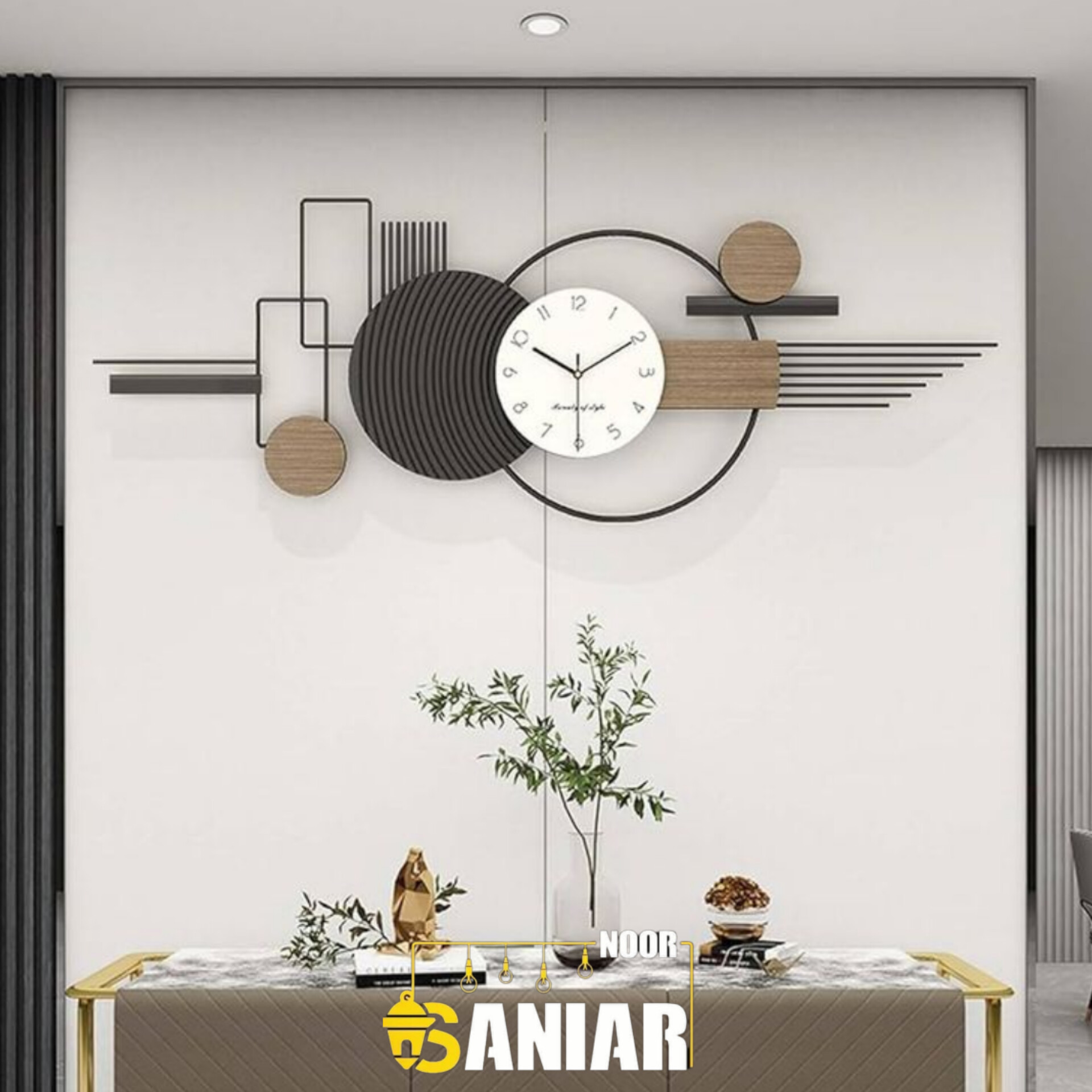 ساعت دیواری تلفیق چوب و فلز ۱۱۰ سانتی‌متری | طراحی لوکس، کیفیت ممتاز