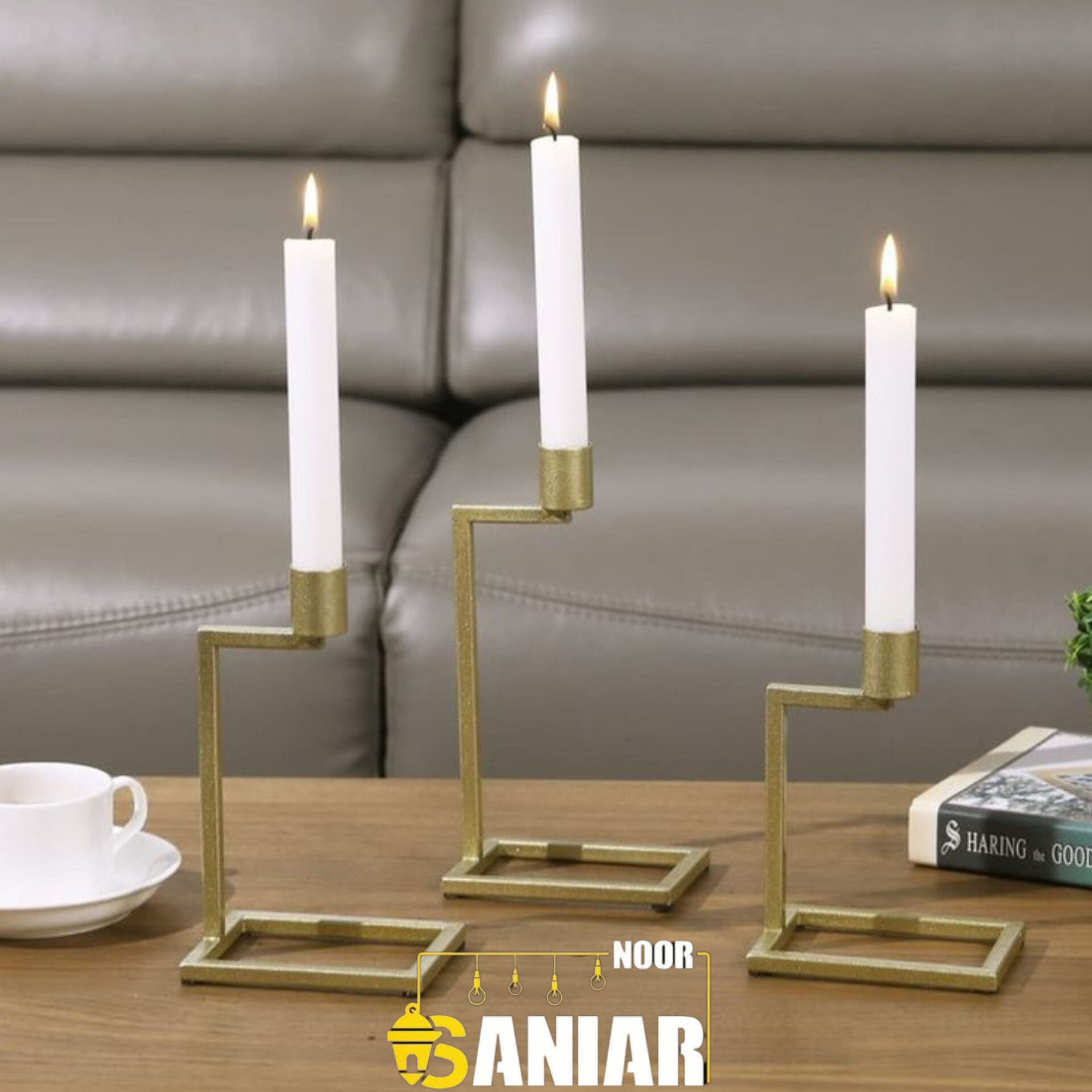 جا شمعی رومیزی فلزی ست سه‌تایی – مدل دکوراتیو مدرن
