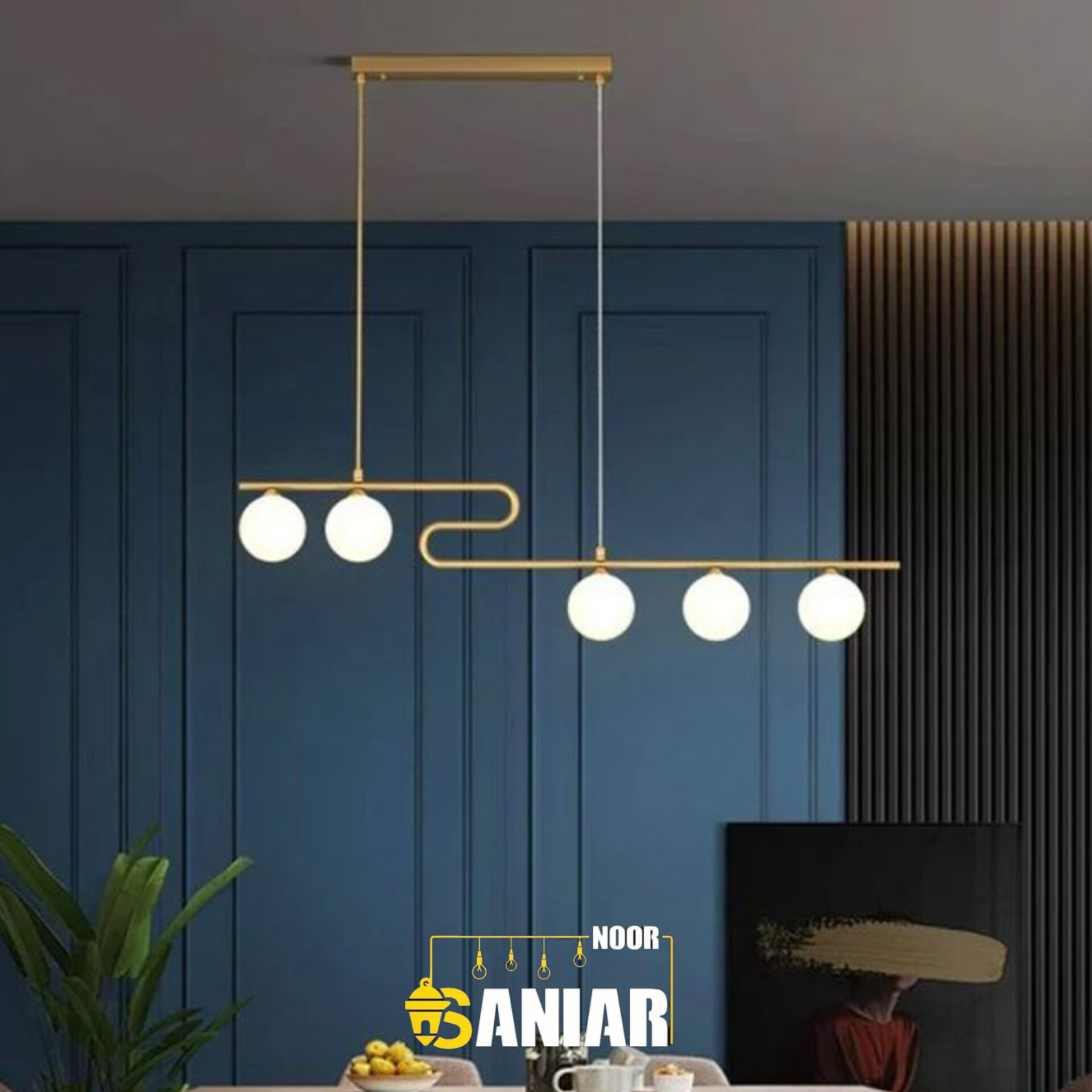 لوستر مولکولی طلایی چند شعله | طراحی لوکس با حباب‌های سفید مات