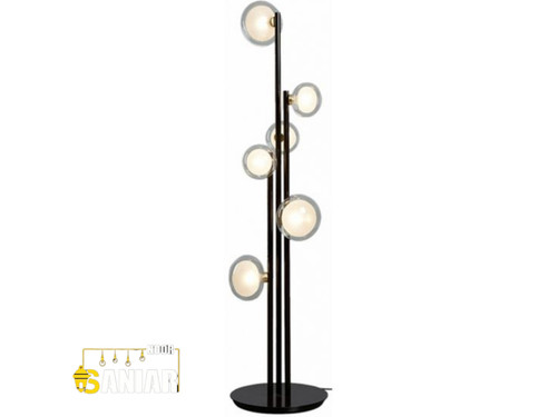 آباژور فلزی مولکولی کنار سالنی آباژور ایستاده فلزی با نور ملایم آباژور دکوراتیو مدرن فلزی کنار مبل