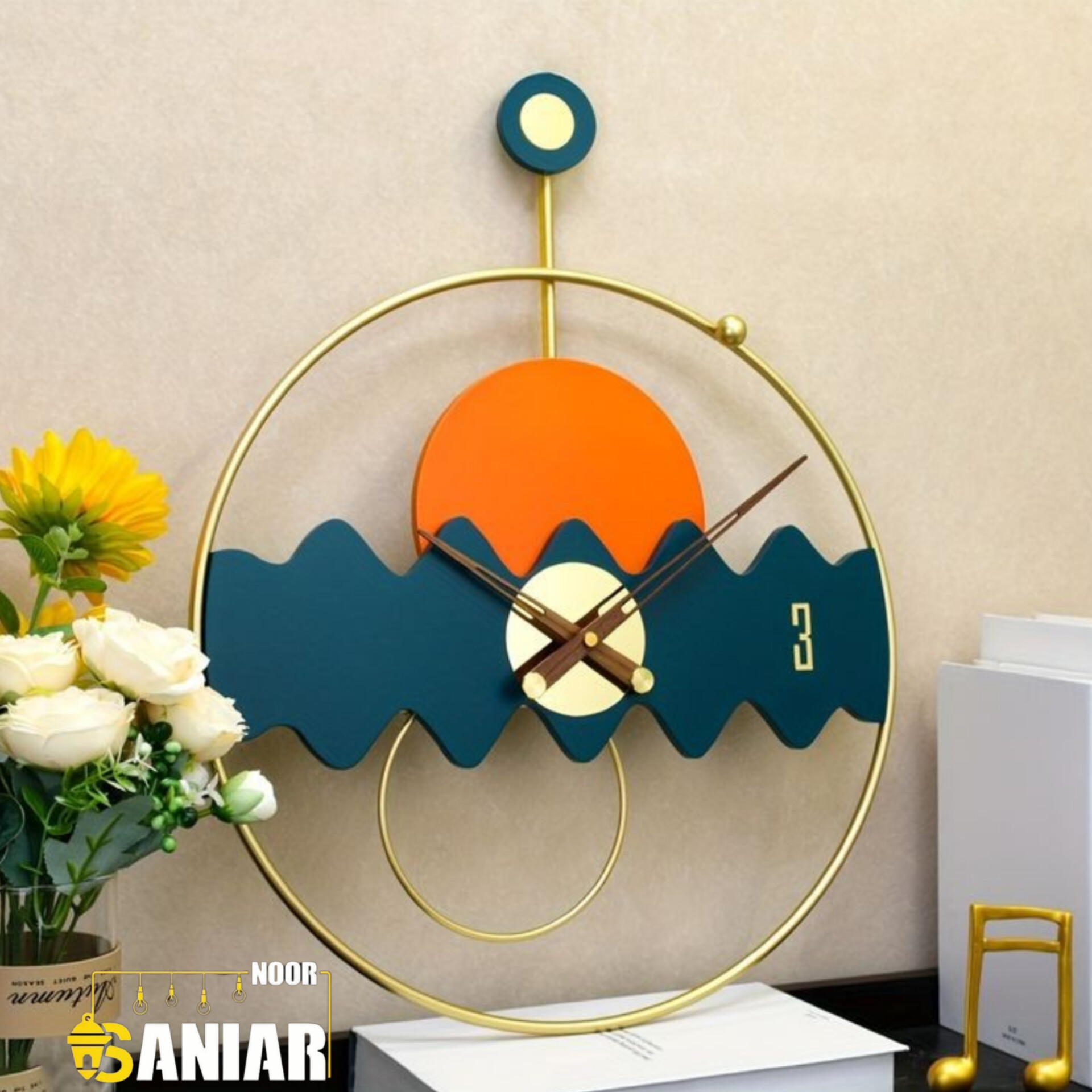 ساعت دیواری تلفیق چوب وفلز