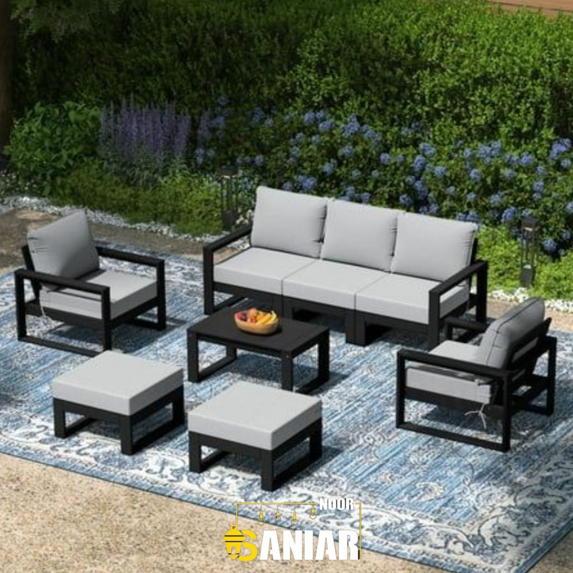 ست مبل فلزی  مدرن هفت نفره همرا با میز وسط طراحی لوکس