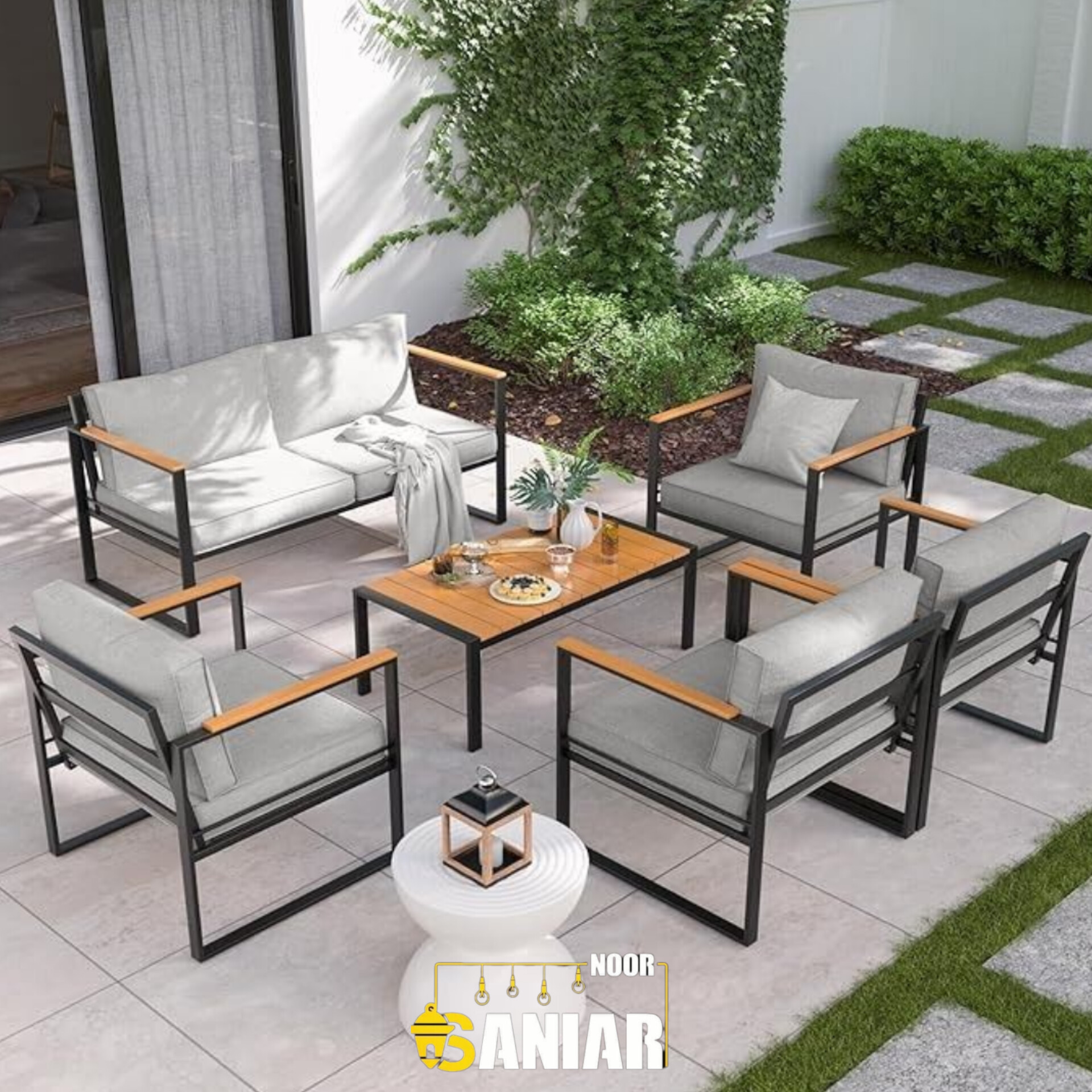 مبل مدرن فلزی ست شیش نفره همرا با میزوسط عسلی