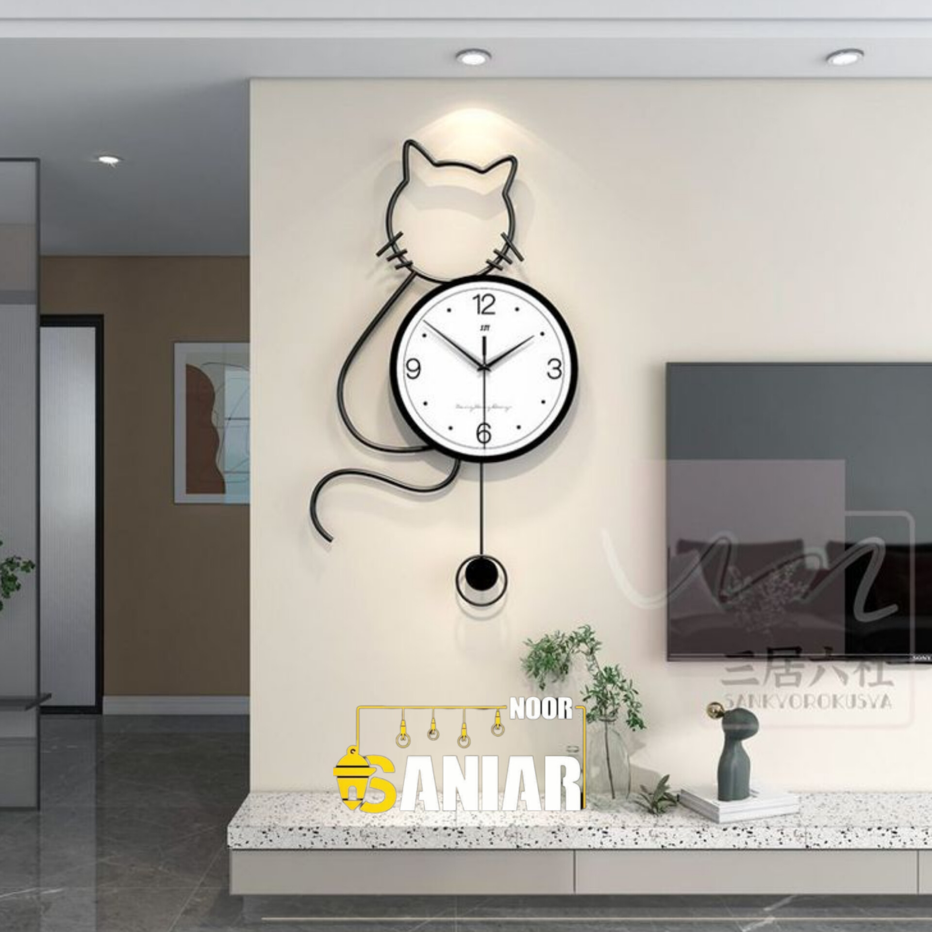 ساعت دیواری با طراحی مینیمال گربه
