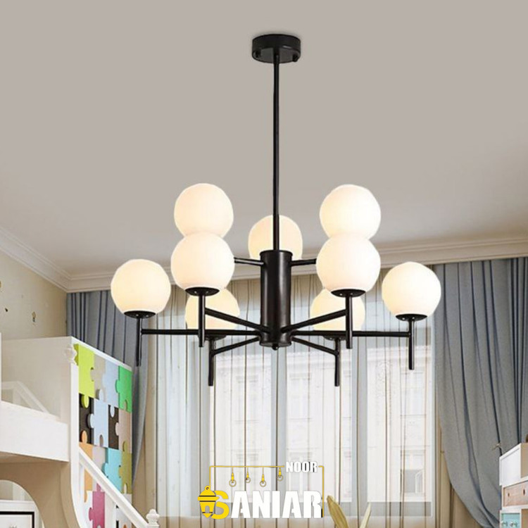 لوستر-سقفی-شاخهای-۹شعله-مشکی-سانیارنور