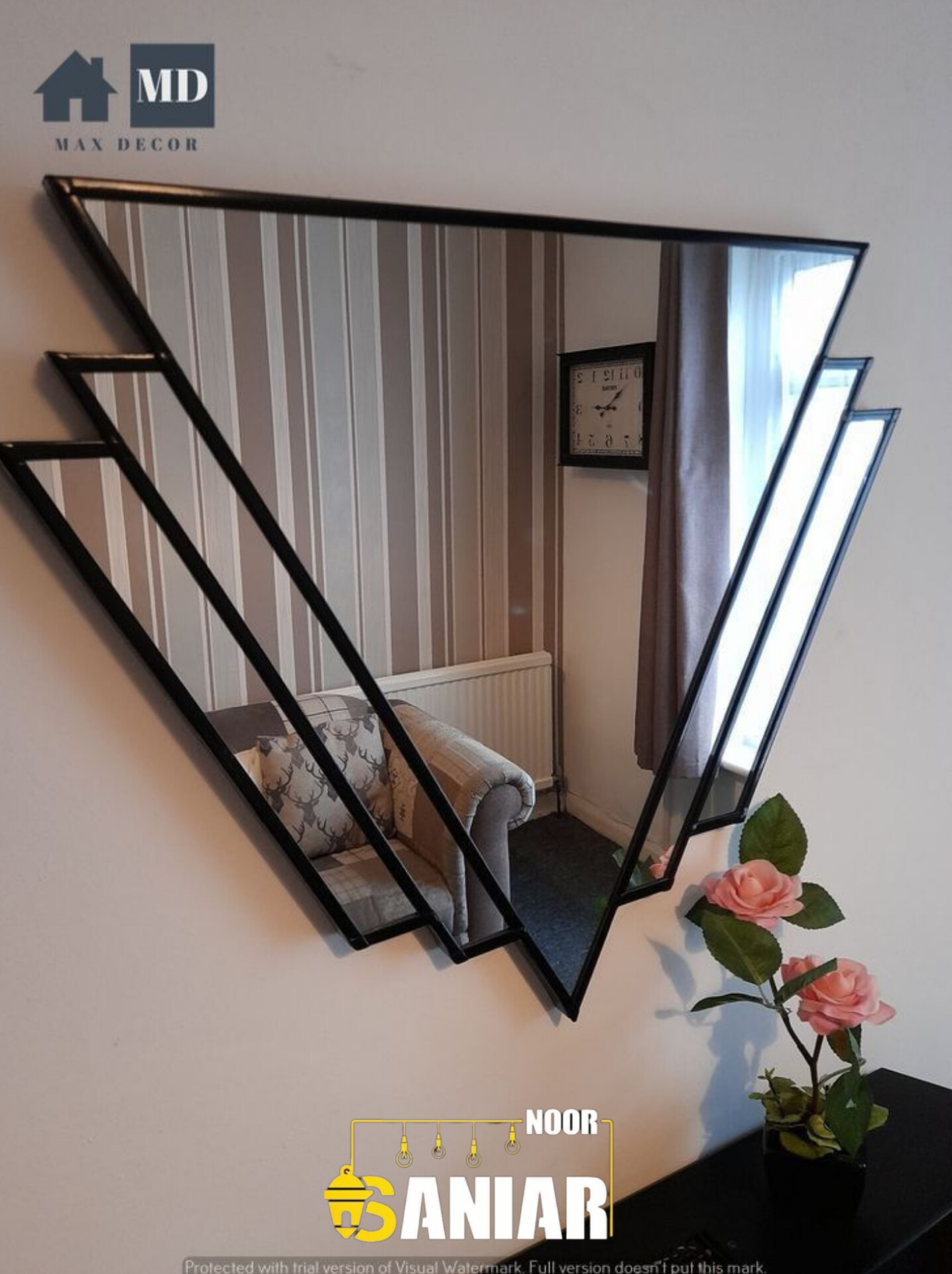 آینه دیواری فلزی مدرن نامتقارن | طراحی خاص و دکوراتیو(E131)