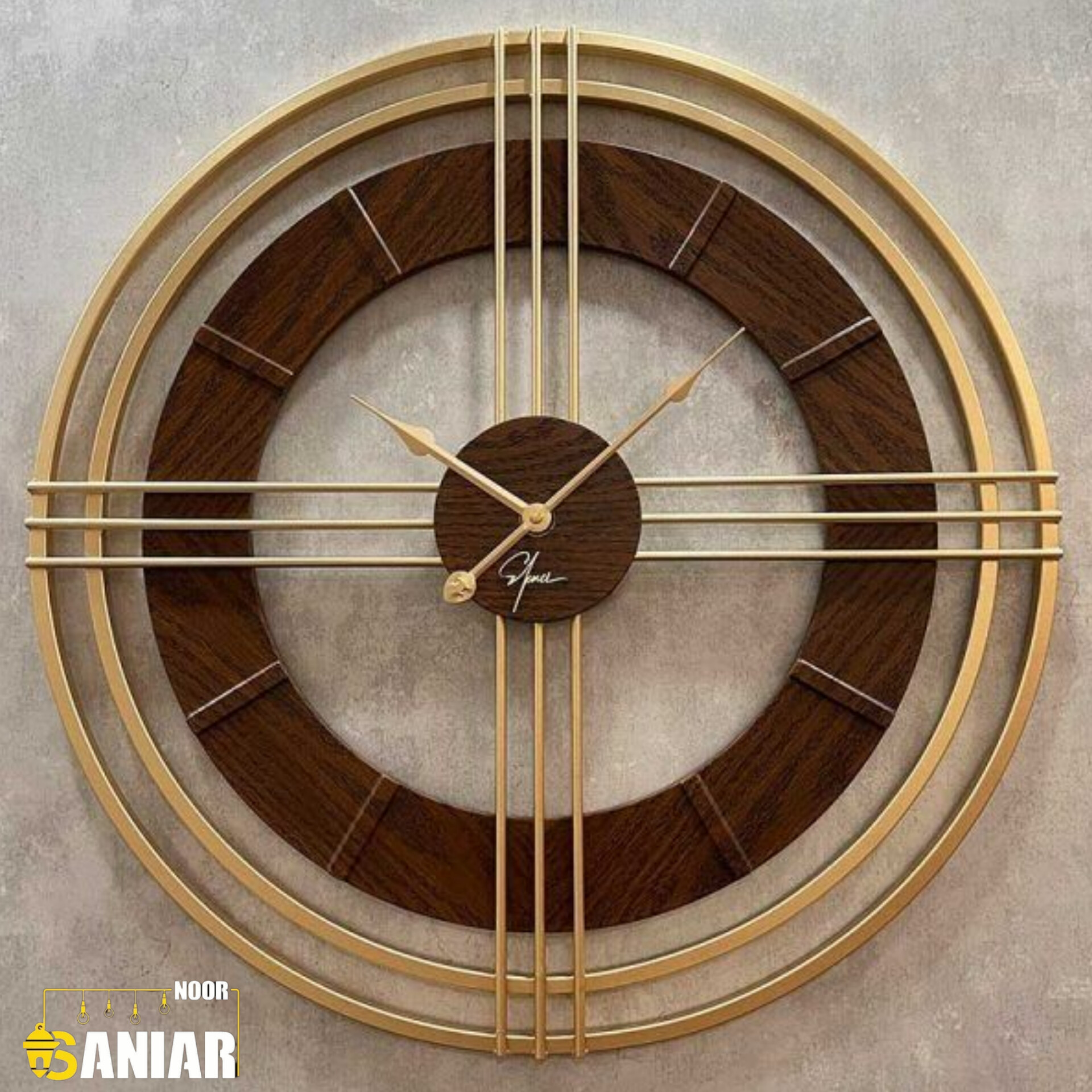 ساعت دیواری تلفیق چوب و فلز(H162)