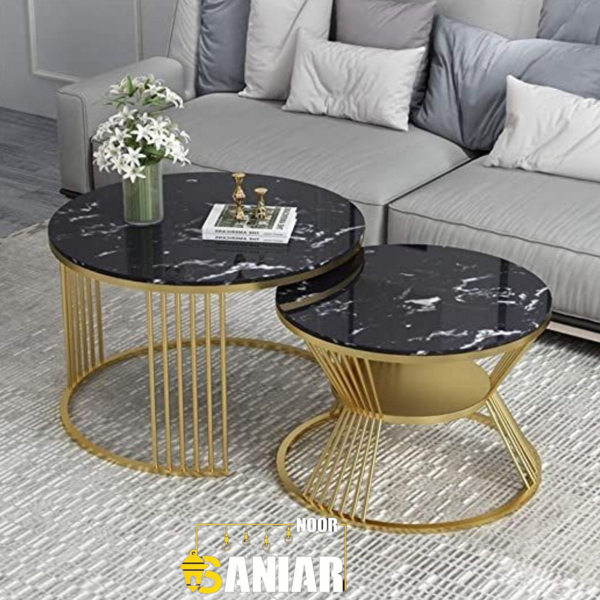 میز عسلی دو تیکه مدرن با رویه MDFطرح سنگ (M۷۱۳