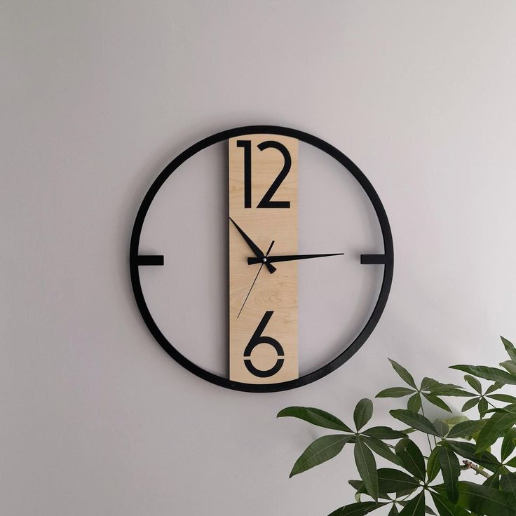 ساعت-دیواری-مدرن-ترکیبی-فلز-و-چوب-مشکی-سانیارنور